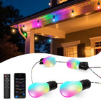Outdoor String Lights, 45FT Smart RGBIC Patio Lights with 12 Bulbs for Christmas Halloween Decorations, Wifi Patio Lights with Remote & App Control, LED Lights for Outdoor Lighting & Backyard