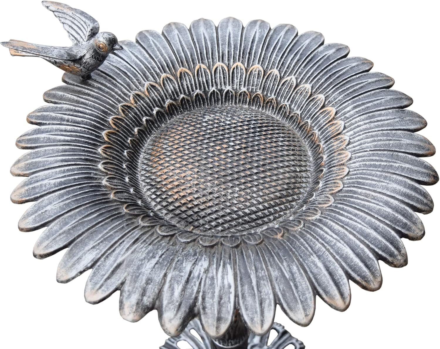 5065AP Antique Pewter Sunflower Design Aluminum Birdbath, Silver