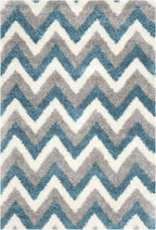 Kids Shag Collection Area Rug - 5'3" X 7'6", Ivory & Blue, Chevron Design, Non-Shedding & Easy Care, 2-Inch Thick Ideal for High Traffic Areas in Living Room, Bedroom (SGK568C)