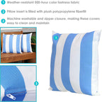 Indoor and Outdoor Decorative Throw Pillows Set of 2 with Zipper Closures and Inserts - 17-Inch Square Patio Furniture Accents - Weather-Resistant Polyester - Beach-Bound Stripe