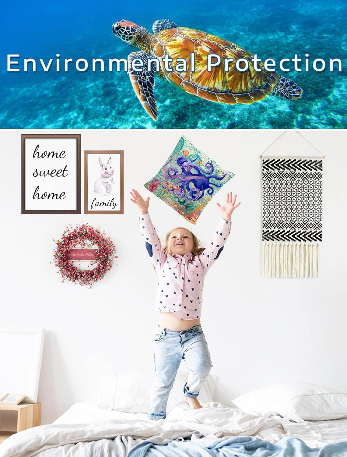 Ocean Theme Nautical Decorative Pillow Covers, Sea Turtle Octopus Seahorse Whale Decorative Throw Pillows 18X18, Sea Beach Coastal Mediterranean Cotton Linen Pillow Cases Home Decor for Sofa