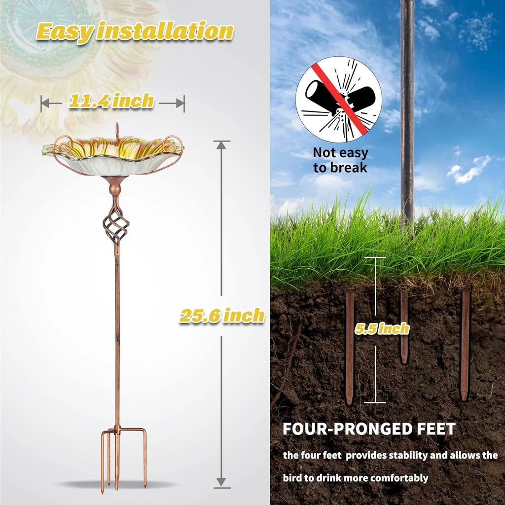 Sunflower Outdoor Bird Bath and Feeders Bowl with Stake