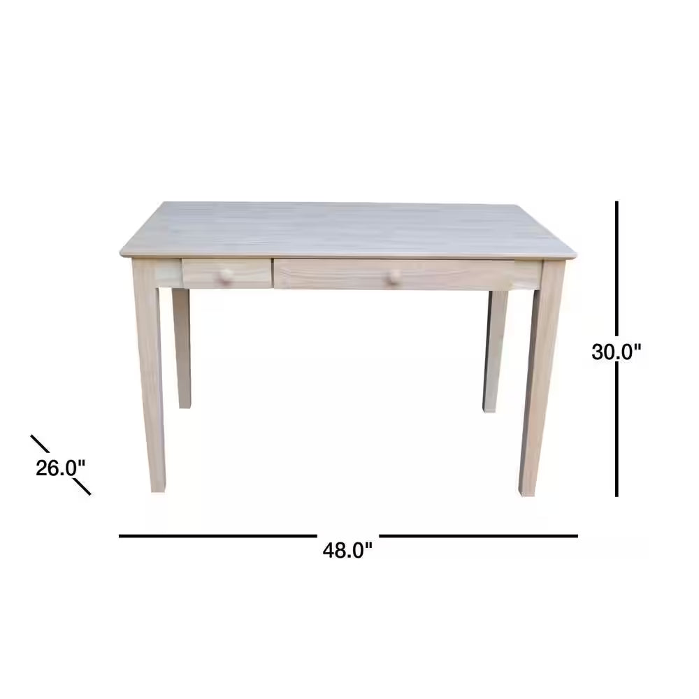 48 In. Rectangular Unfinished 2 Drawer Writing Desk with Solid Wood Material