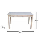 48 In. Rectangular Unfinished 2 Drawer Writing Desk with Solid Wood Material