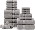 100% Cotton 18 Piece Bath Towel Set - Zero Twist, Quick Dry, Super Soft & Highly Absorbent - 6 Bath, 6 Washcloths, 6 Hand Towels for Bathroom - Hotel Quality Bathroom Towel Set - Grey