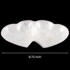 Selenite Twin Heart Bowl for Crystals Charging – Large 6.75” Selenite Crystal Bowl – Mined & Crafted in Morocco – Ideal for Cleansing & Recharging Healing Stones, Meditation, & Décor