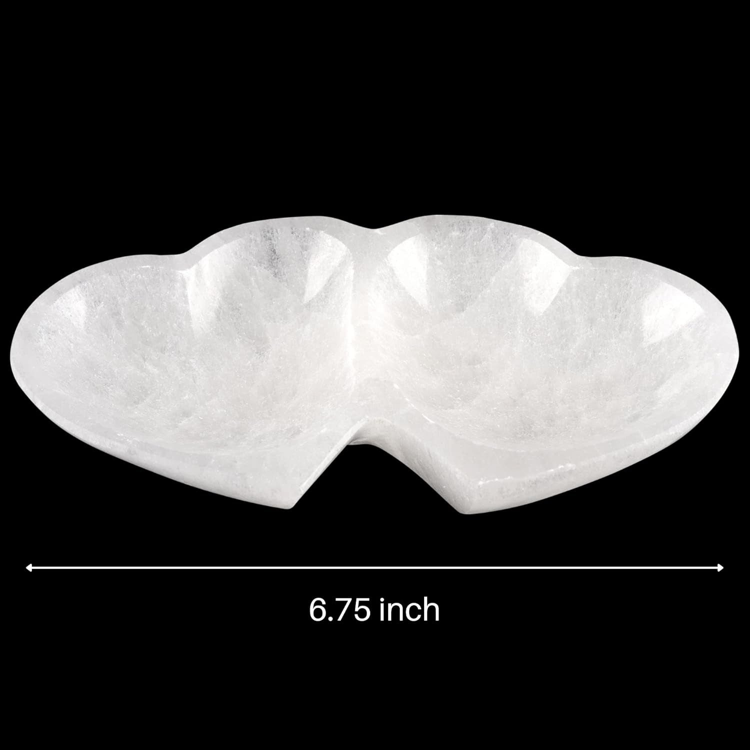 Selenite Twin Heart Bowl for Crystals Charging – Large 6.75” Selenite Crystal Bowl – Mined & Crafted in Morocco – Ideal for Cleansing & Recharging Healing Stones, Meditation, & Décor