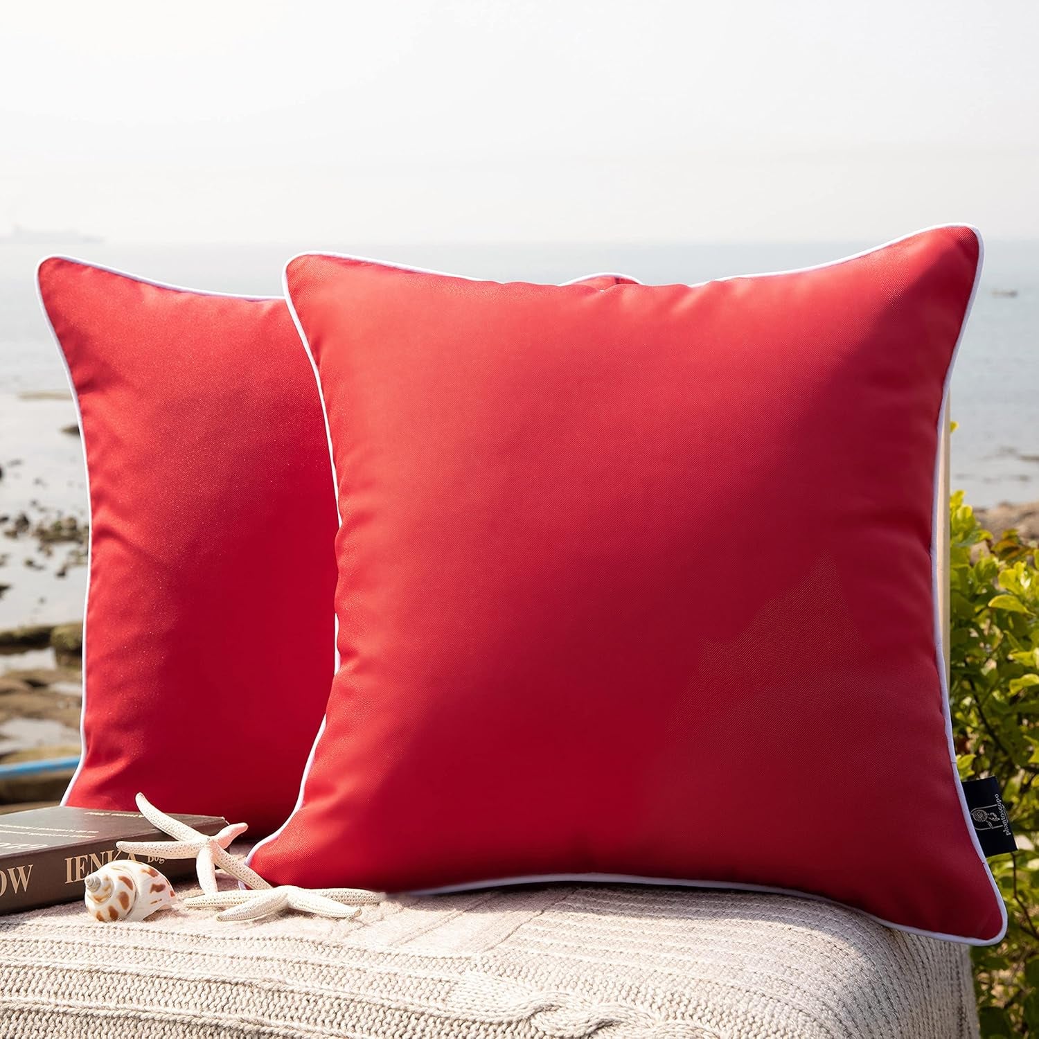 Pack of 2 Outdoor Waterproof Solid Throw Decorative Pillow Cover Decorative Square Outdoor Pillows Cushion Case Patio Pillows for Couch Tent Sunbrella (18''X18'',Red)