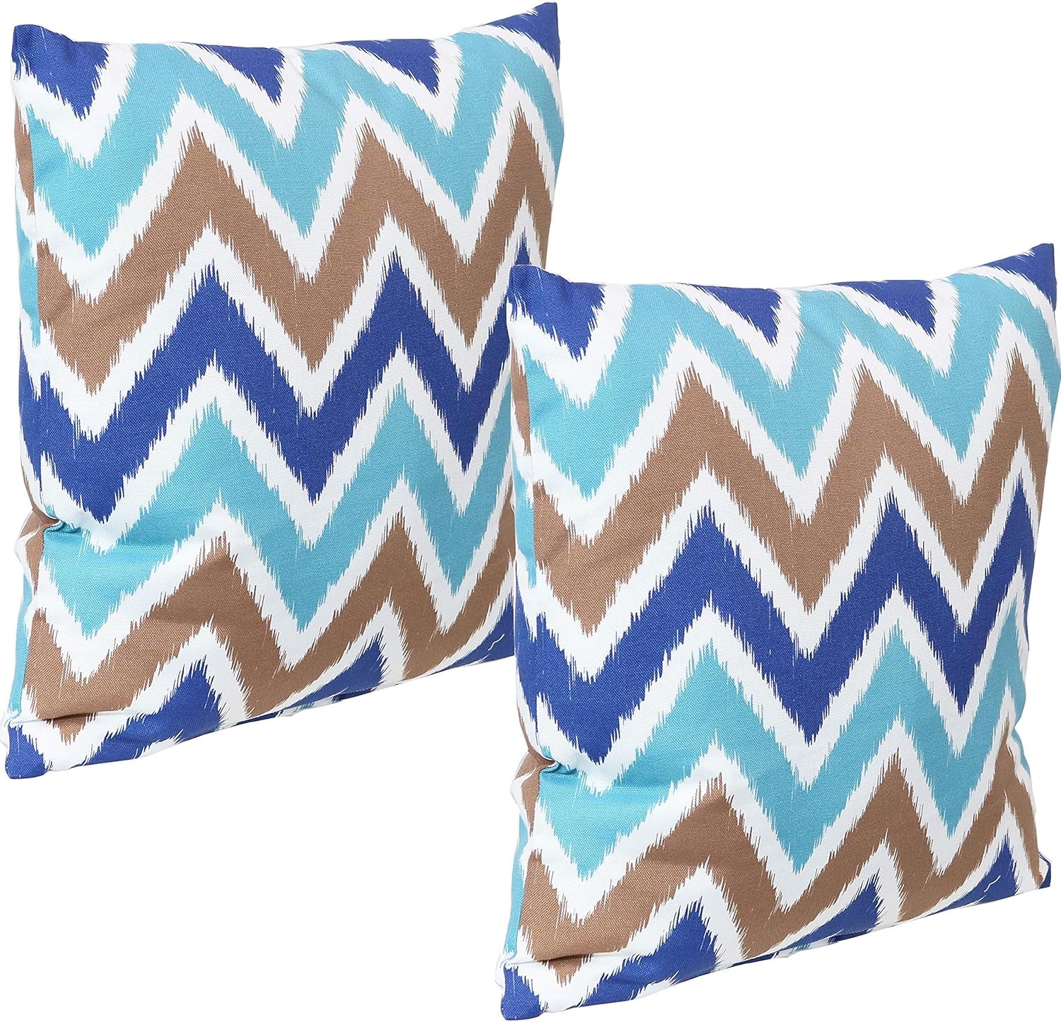 Indoor and Outdoor Decorative Throw Pillows Set of 2 with Zipper Closures and Inserts - 17-Inch Square Patio Furniture Accents - Weather-Resistant Polyester - Chevron Bliss