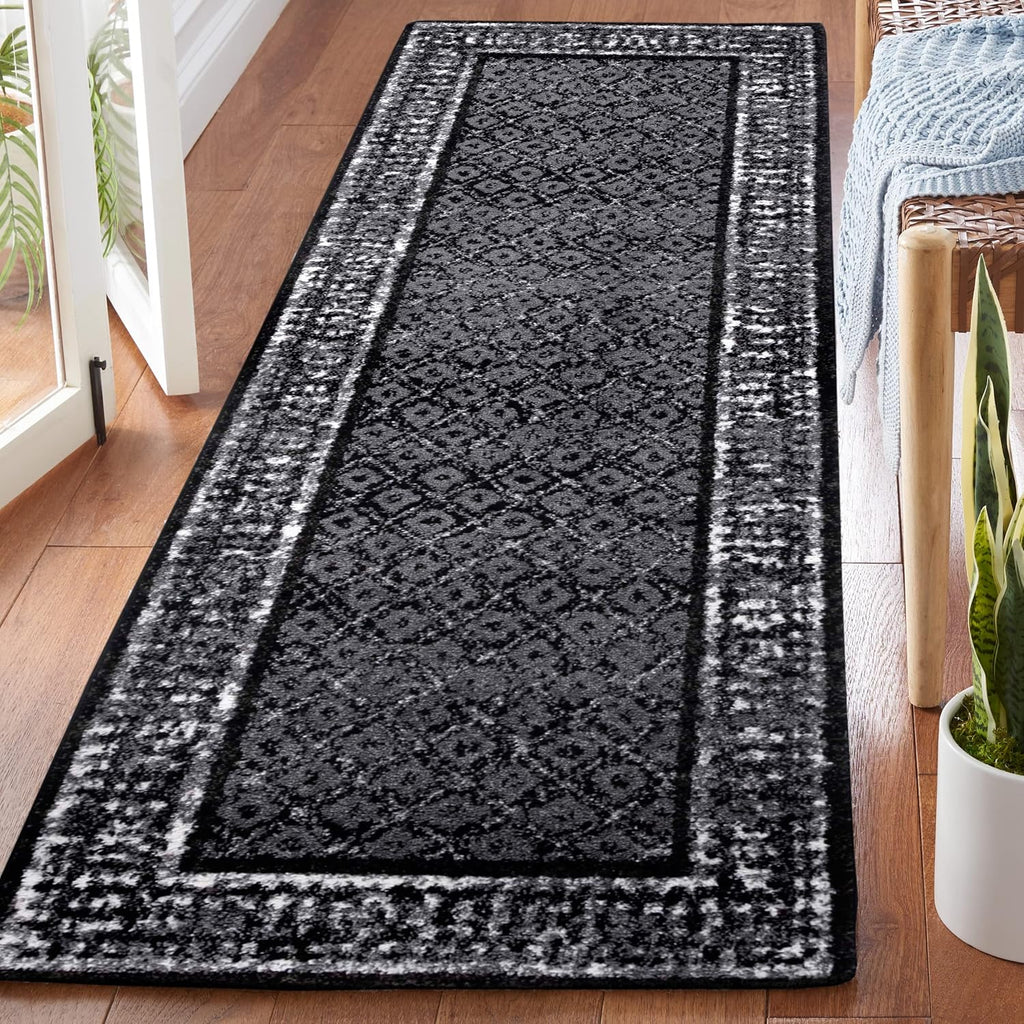 Adirondack Collection Runner Rug - 2'6" X 8', Black & Silver, Distressed Design, Non-Shedding & Easy Care, Ideal for High Traffic Areas in Living Room, Bedroom (ADR110A)