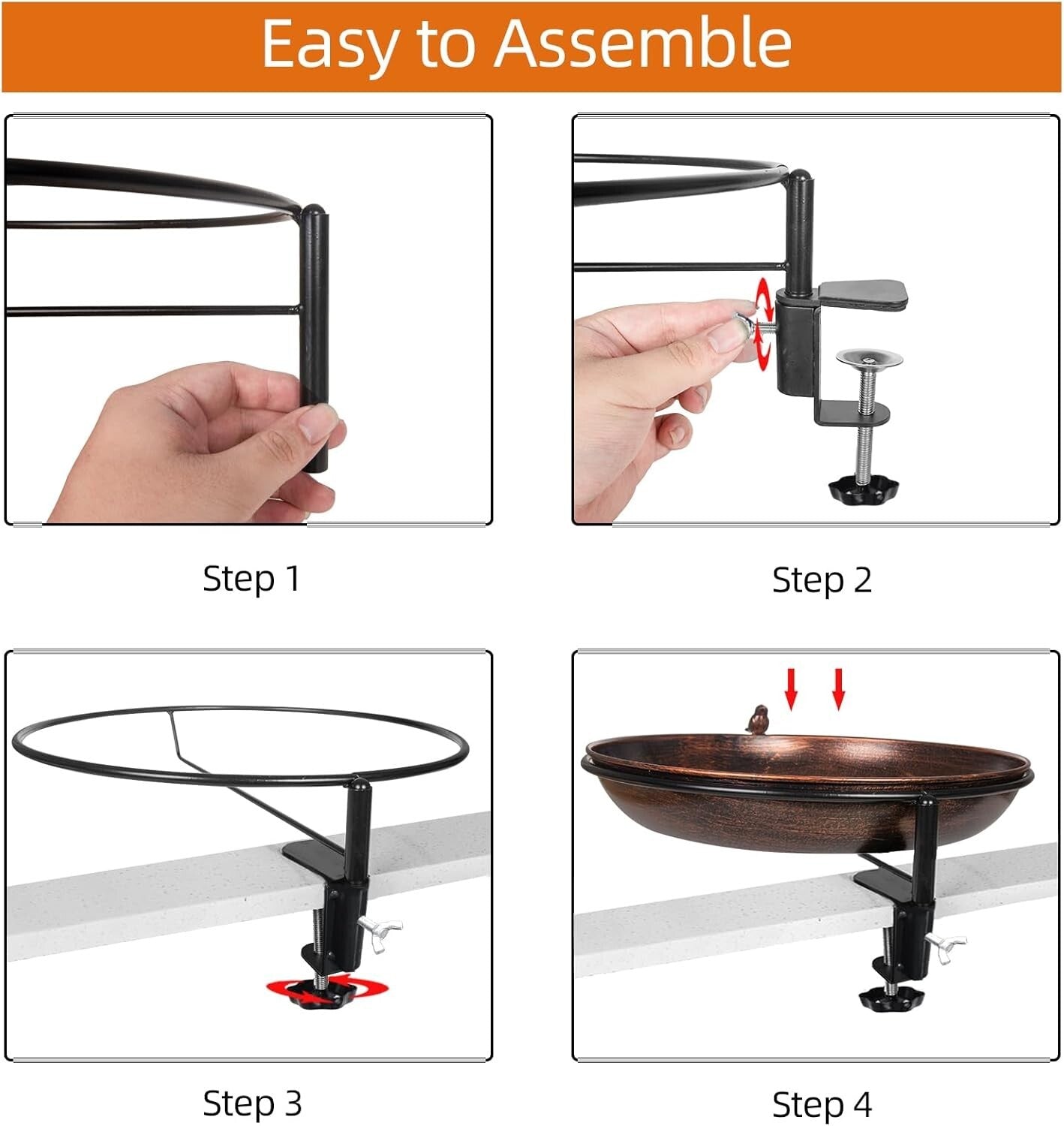 Deck Mounted Bird Bath Metal Birdbath Bowl Unheated with Lightweight Detachable