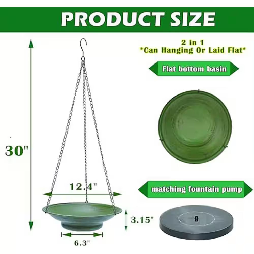 30In H 12.4In W Black Metal Solar Bird Bath Fountain with Bubbler for Outdoor Garden Patio Decor Hanging Bird Bath Bowl