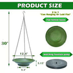 30In H 12.4In W Black Metal Solar Bird Bath Fountain with Bubbler for Outdoor Garden Patio Decor Hanging Bird Bath Bowl