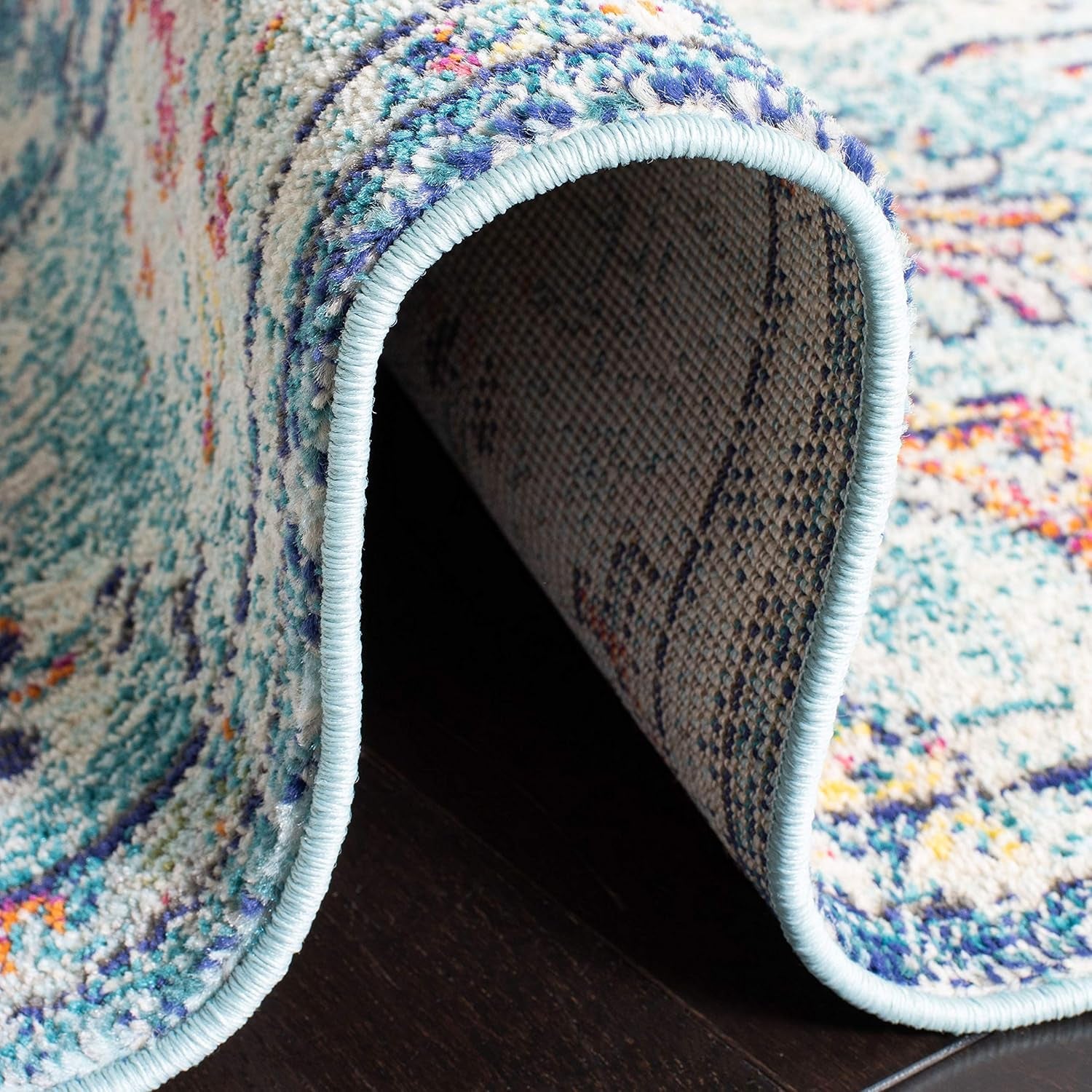 Madison Collection Accent Rug - 4' X 6', Navy & Light Blue, Medallion Distressed Design, Non-Shedding & Easy Care, Ideal for High Traffic Areas in Entryway, Living Room, Bedroom (MAD447K)