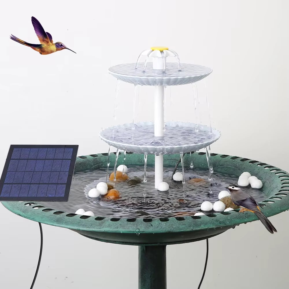 3 Tiered Bird Bath with 3W Solar Pump, DIY Solar Fountain Detachable and Suitable for Bird Bath, Garden Decoration