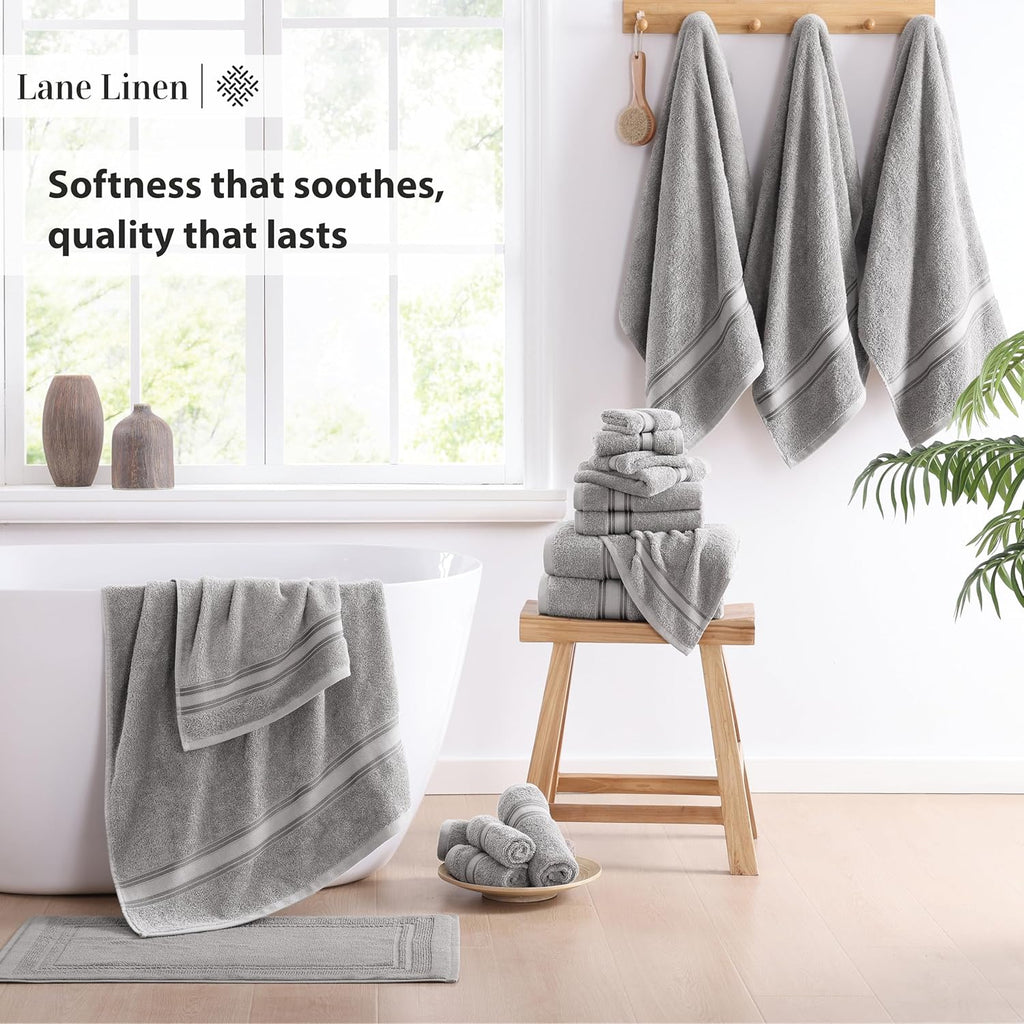 100% Cotton 18 Piece Bath Towel Set - Zero Twist, Quick Dry, Super Soft & Highly Absorbent - 6 Bath, 6 Washcloths, 6 Hand Towels for Bathroom - Hotel Quality Bathroom Towel Set - Grey