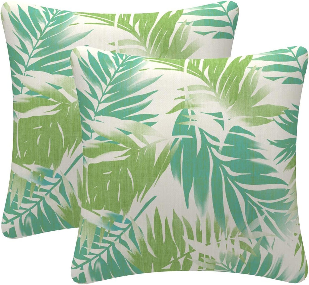 Pack of 2 Outdoor Waterproof Decorative Throw Pillows with Inserts for Patio Furniture, 18X18 Inch Fade Resistant Patio Garden Cushions for Couch Bed Sofa, Leaves Green