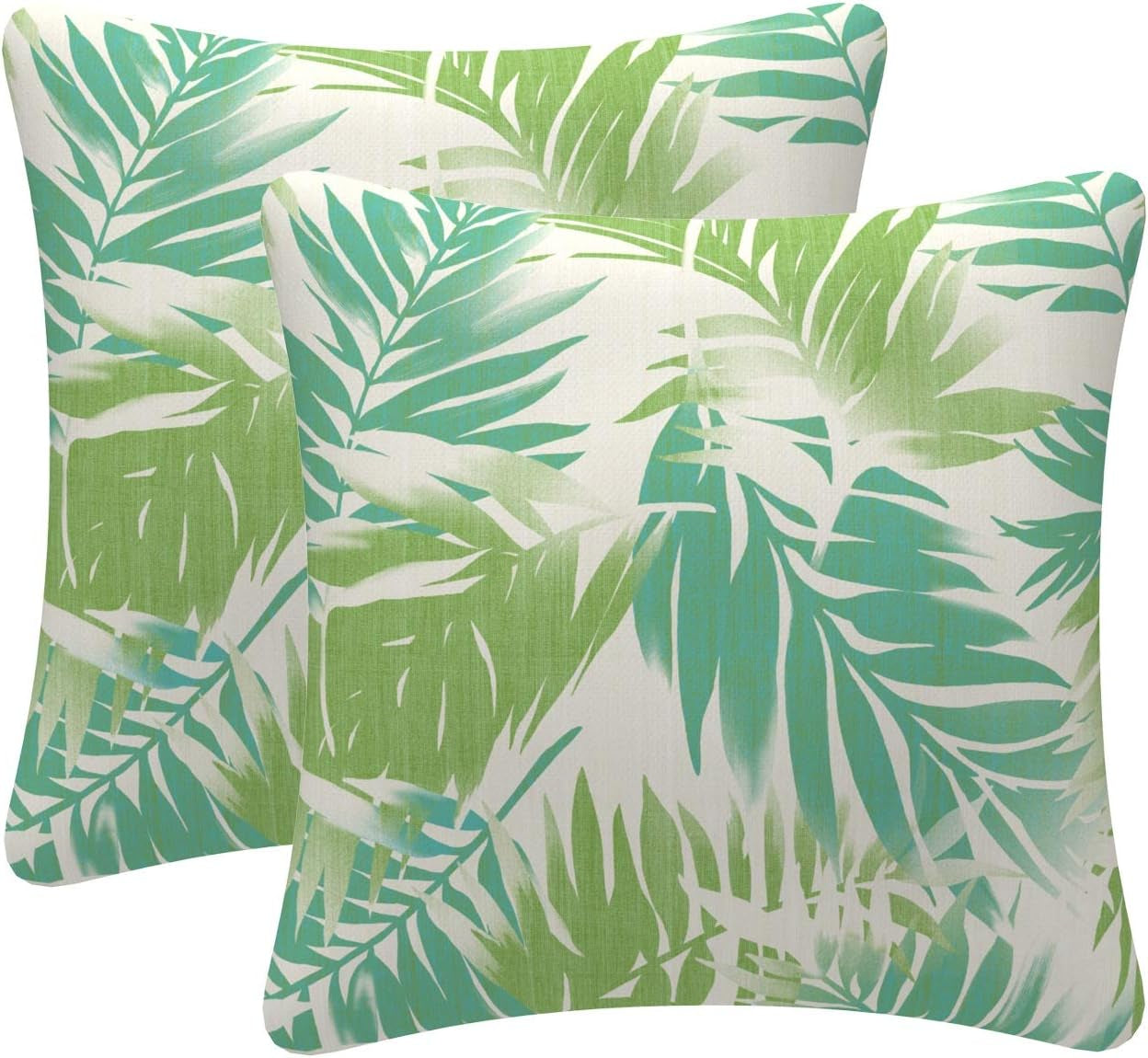 Pack of 2 Outdoor Waterproof Decorative Throw Pillows with Inserts for Patio Furniture, 18X18 Inch Fade Resistant Patio Garden Cushions for Couch Bed Sofa, Leaves Green