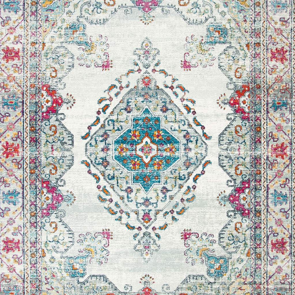 Area Rug 8X10 - Evoke Collection - Large - Cream & Fuchsia, Oriental Medallion Distressed Design, Non-Shedding & Easy Cleaning, Ideal for Living Room, Bedroom, Office, Dining Space (EVK250A)