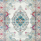 Area Rug 8X10 - Evoke Collection - Large - Cream & Fuchsia, Oriental Medallion Distressed Design, Non-Shedding & Easy Cleaning, Ideal for Living Room, Bedroom, Office, Dining Space (EVK250A)