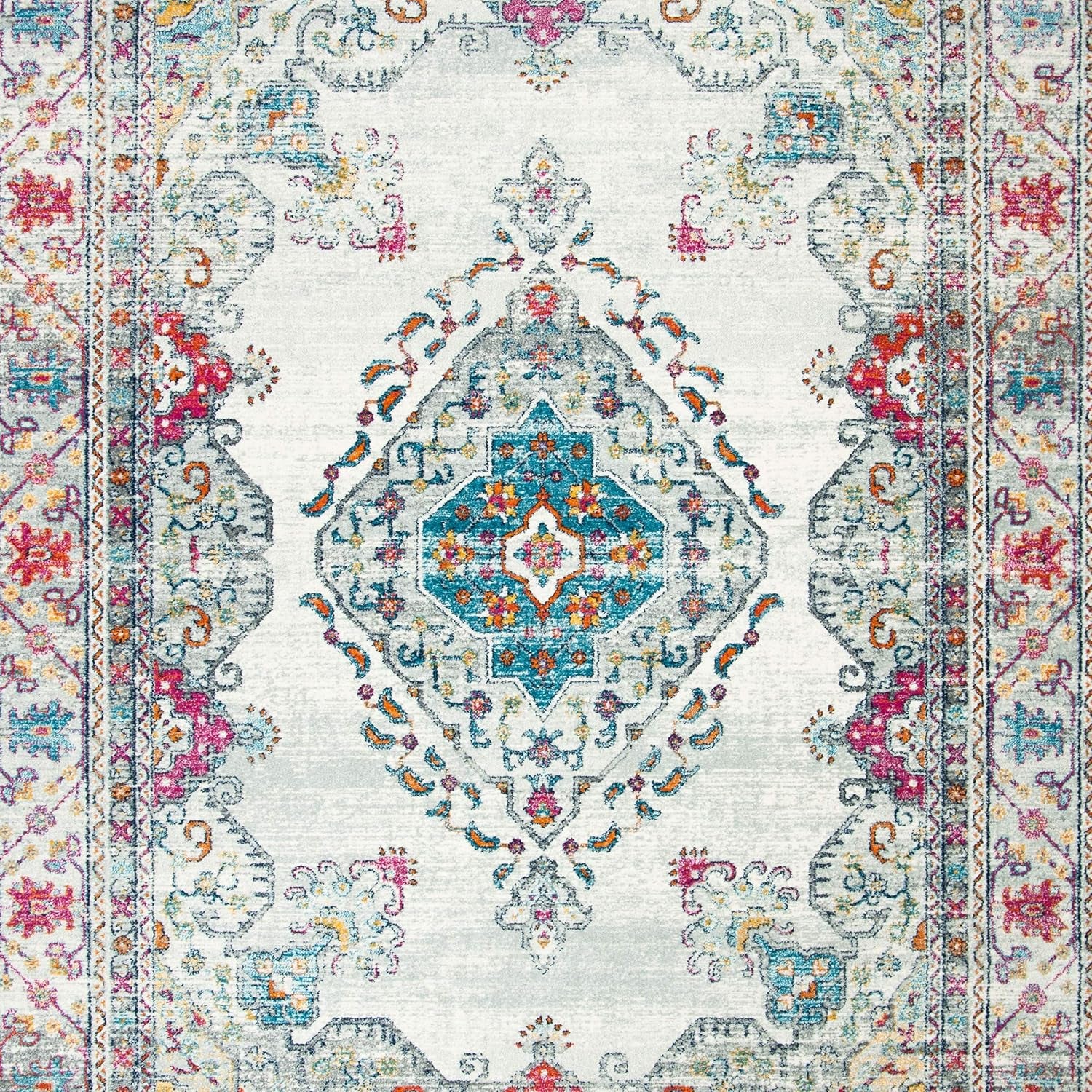 Area Rug 8X10 - Evoke Collection - Large - Cream & Fuchsia, Oriental Medallion Distressed Design, Non-Shedding & Easy Cleaning, Ideal for Living Room, Bedroom, Office, Dining Space (EVK250A)