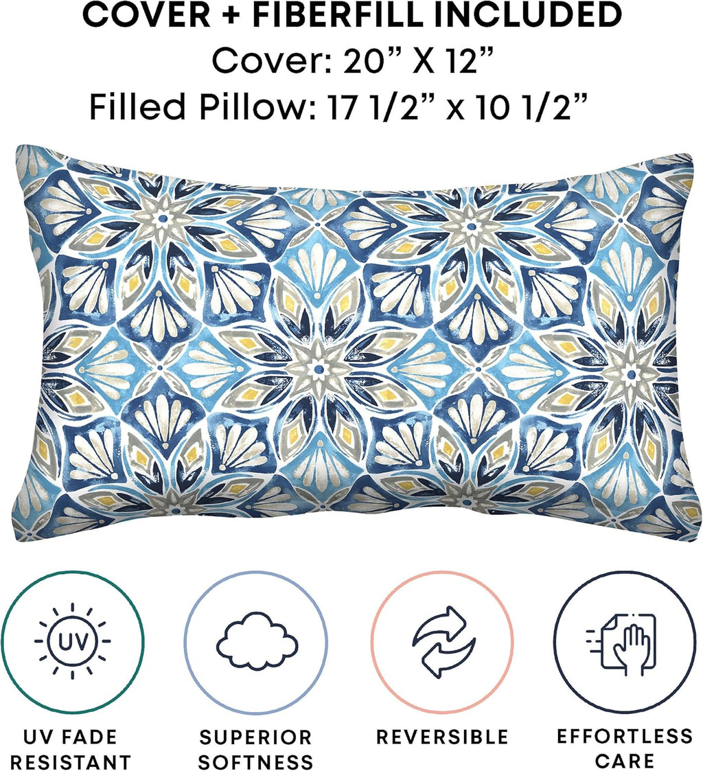 Outdoor Lumbar Toss Pillow Set, 20" W X 12" L, Beryl Pacific Blue Outdoor Pillows