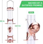 Wild Bird Feeders for Outdoors Hanging, Metal Tube Feeder, 6 Feeding Ports, Rosegold - 1 Pack