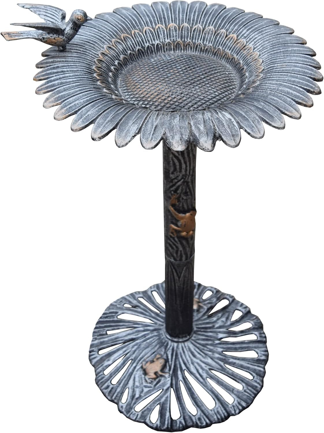 5065AP Antique Pewter Sunflower Design Aluminum Birdbath, Silver