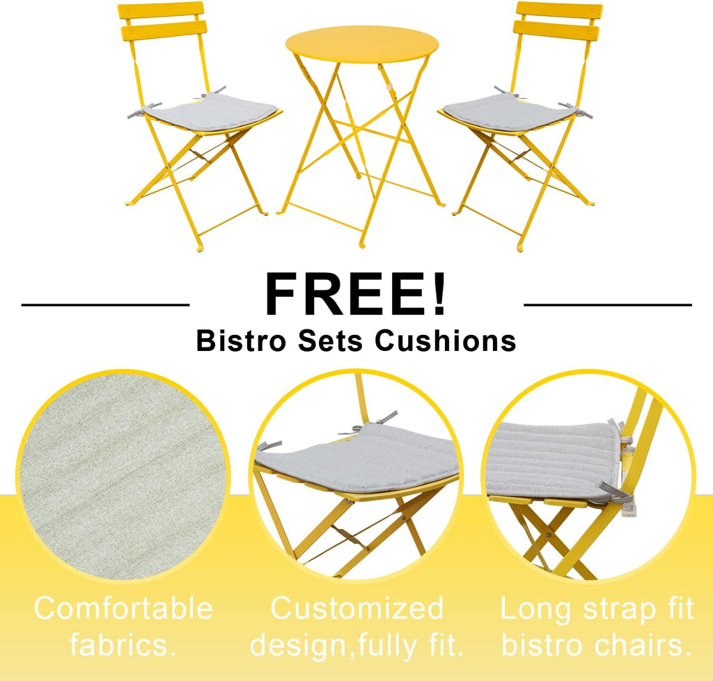 Patio Bistro Set, Outdoor Patio Furniture Sets, 3 Piece Patio Set of Foldable Bistro Chairs and Table, Yellow