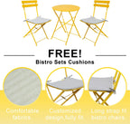 Patio Bistro Set, Outdoor Patio Furniture Sets, 3 Piece Patio Set of Foldable Bistro Chairs and Table, Yellow