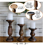 Tall Candle Holders for Pillar Candles, Rustic Candle Holders Table Centerpiece Accent, Pillar Candle Holder for Dining Table, Farmhouse Candle Holders, Wood Candle Holders for Mantel Black Dark Brown