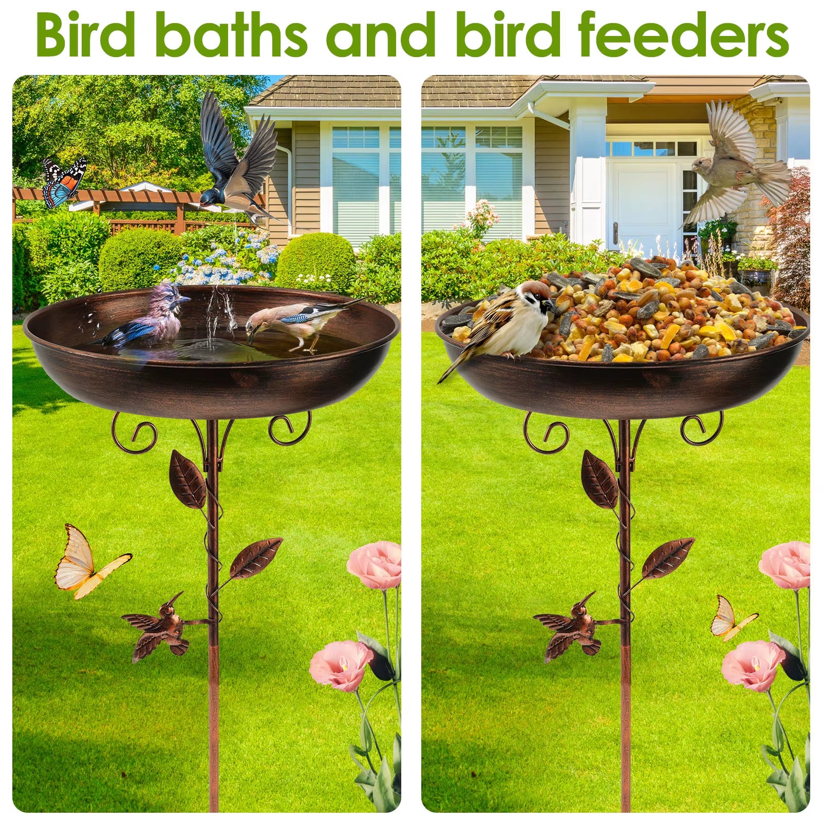 Garden Birdbath 32 Inches Sturdy Iron Outdoor Bird Bath for outside Vintage Standing Birdbath Bowl for Outdoor Garden Patio Yard