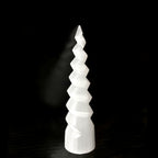XL Selenite Tower Crystal Spiral Energy Wand 8" Point Cleanse Reiki CHARGE Heal