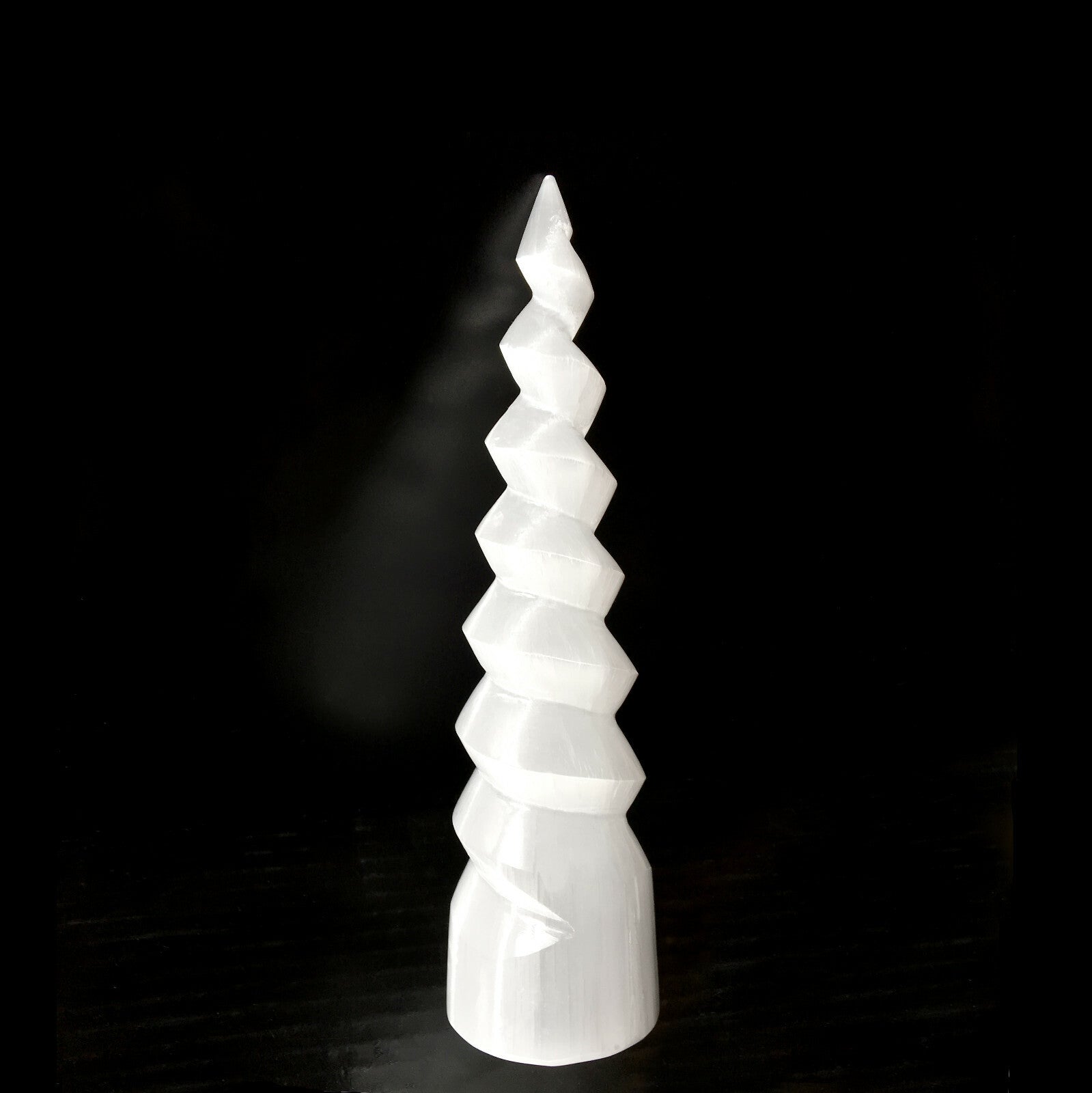XL Selenite Tower Crystal Spiral Energy Wand 8" Point Cleanse Reiki CHARGE Heal
