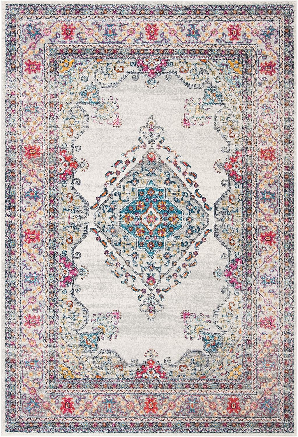 Area Rug 8X10 - Evoke Collection - Large - Cream & Fuchsia, Oriental Medallion Distressed Design, Non-Shedding & Easy Cleaning, Ideal for Living Room, Bedroom, Office, Dining Space (EVK250A)