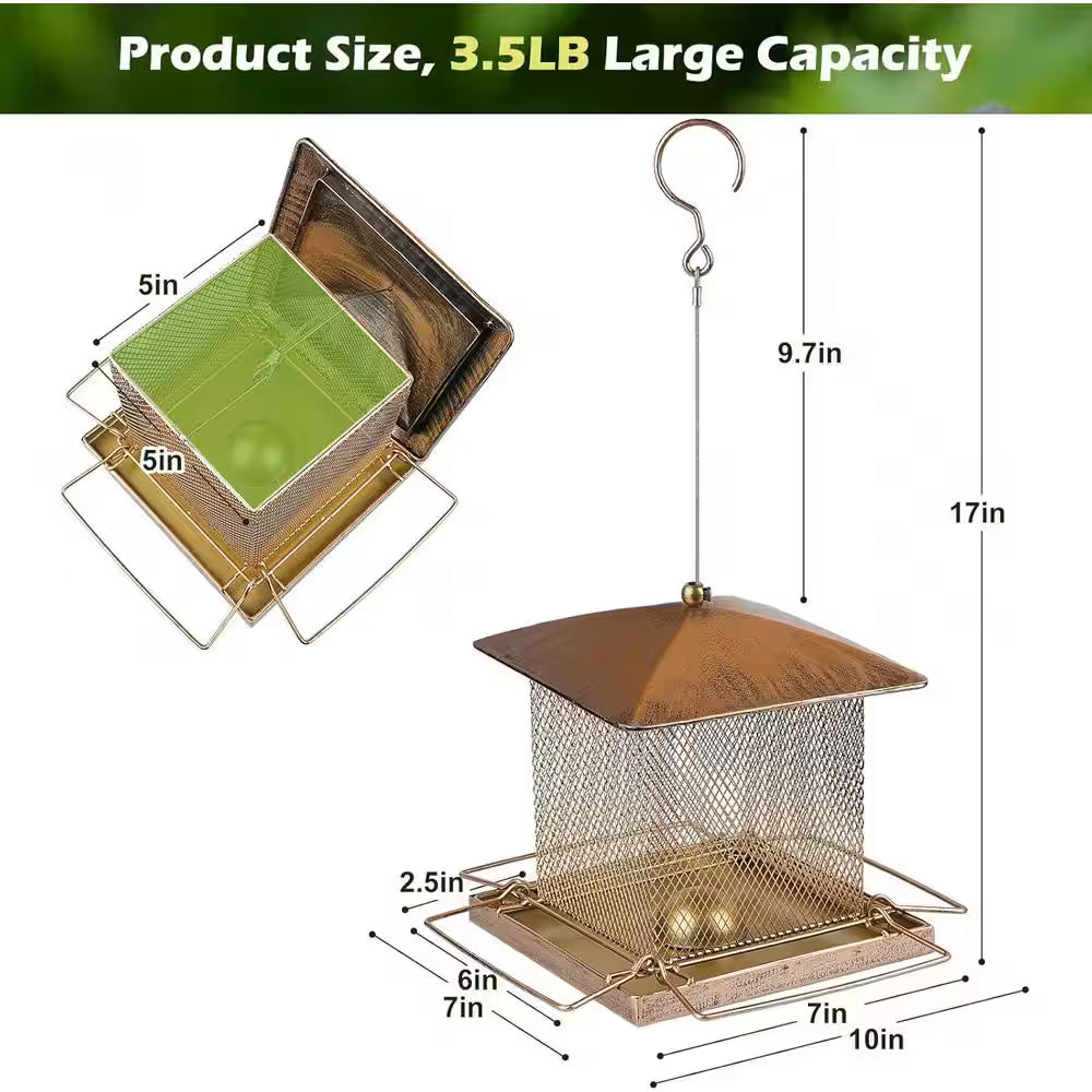 Heavy Duty Metal Bird Feeders for Outdoor Hanging, 3. 5LB Large Capacity Wild Bird Feeder