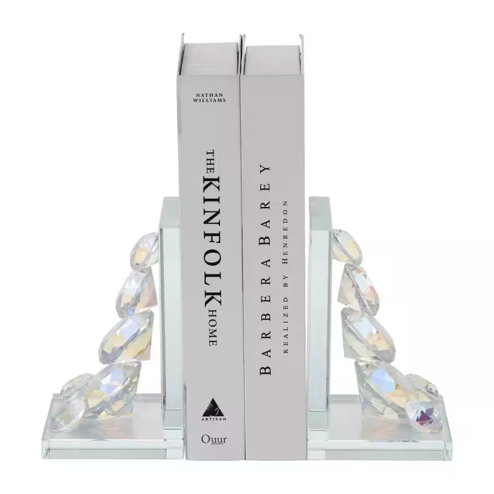 Clear Rainbow Crystal Diamond Glass Bookends (Set of 2)