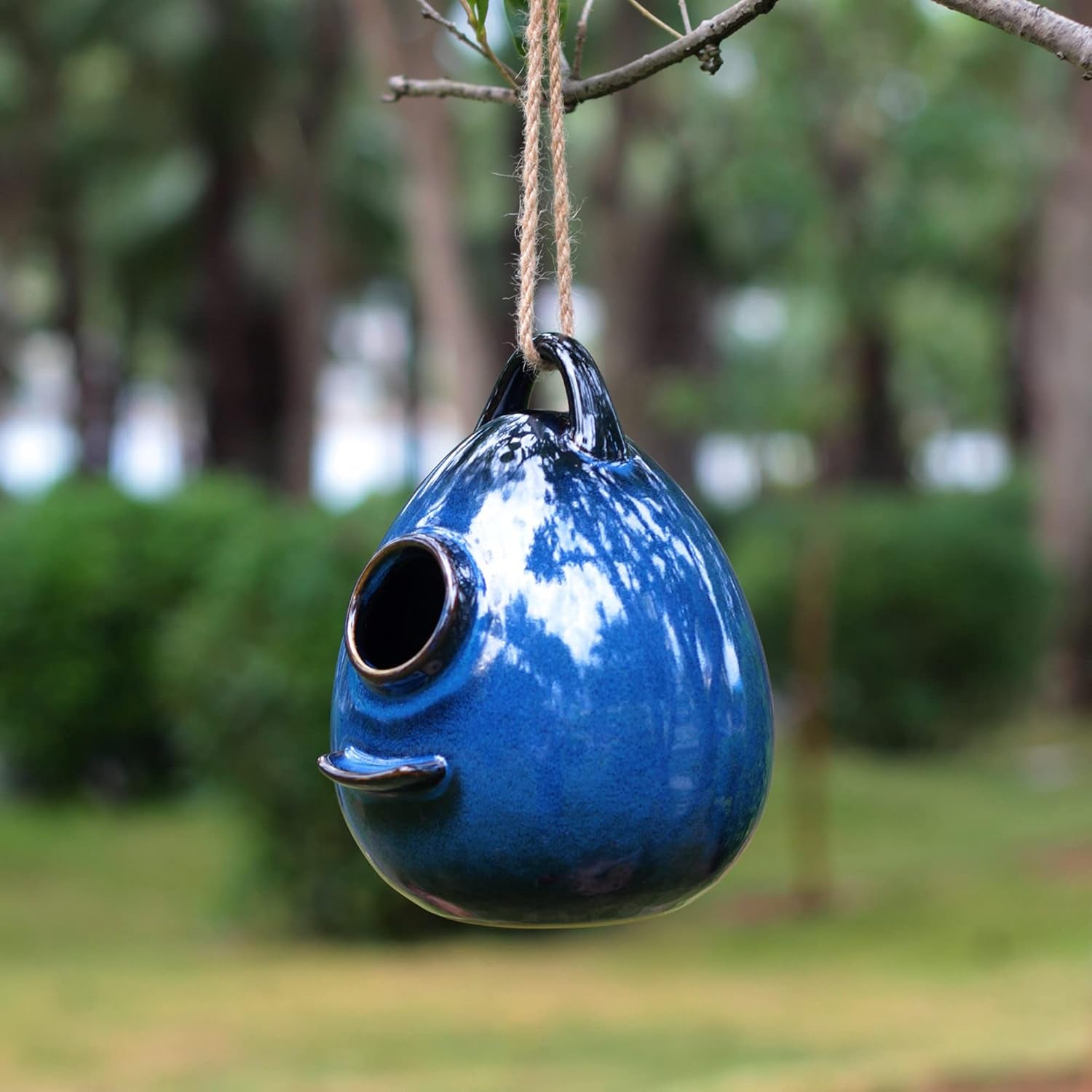 Birdhouse Ceramic Hanging Birdhouses Bird Hut Hanging Outdoor Birdhouse for Wild Birds, Finch, Cardinal, and Bluebird - Blue