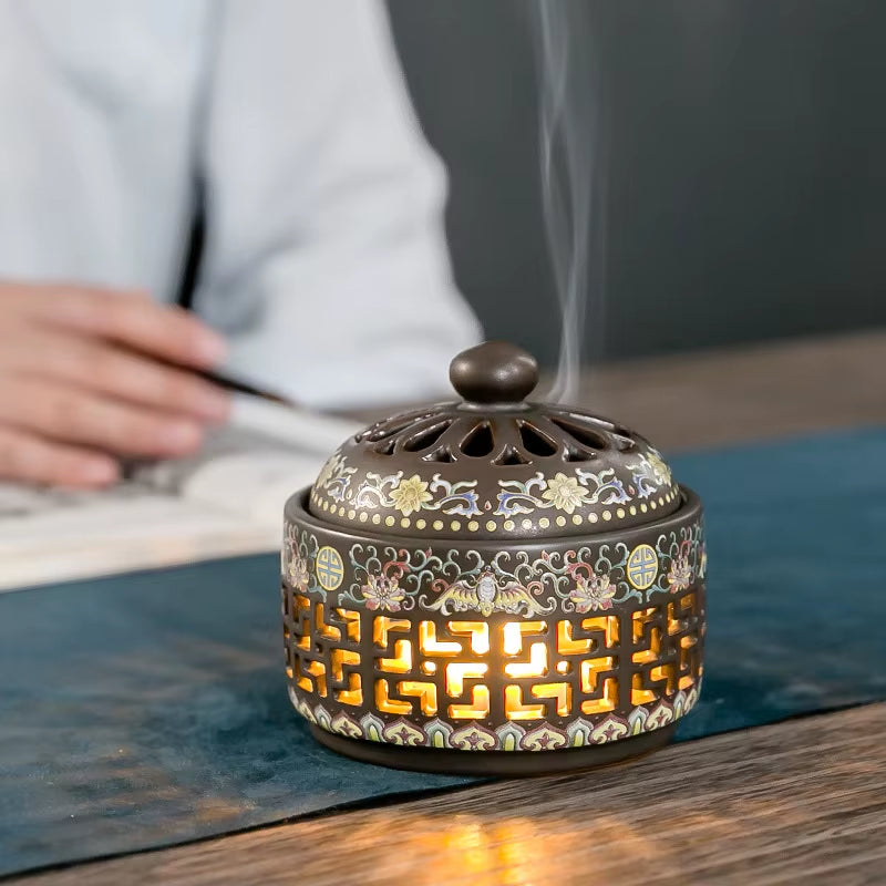 Creative Home Decoration Ceramic Led Incense Burner Chinese Classical Ceramic Crafts Gift Tearoom Yoga Room Furnishings