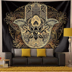 Astronaut Tapestry, Spaceman with Beer Sitting on Universe Outer Space Wall Hanging Tapestry for Bedroom Living Room Dorm. (Trippy Hamsa, 78" L*59" W)