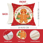 Merry Christmas Gingerbread Man House Decorative Throw Pillow Cover 18X18 Set of 4, Xmas Red Polka Dot Coffee Welcome Home Decorations, Winter Happy Cushion Case Decor for Sofa Couch