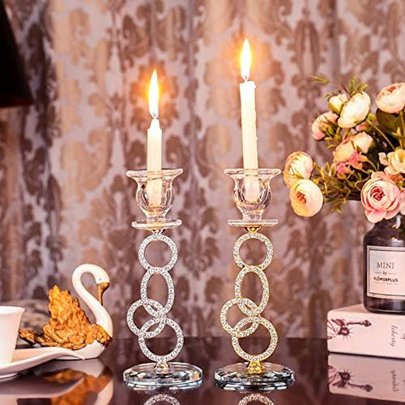 Clear K9 Crystal Taper Candle Holders, Candle Holder for Taper Candle,Taper Candlestick Holders for Coffee Dining Table, Wedding,Christmas,Home Decoration, Set of 2