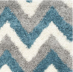 Kids Shag Collection Area Rug - 5'3" X 7'6", Ivory & Blue, Chevron Design, Non-Shedding & Easy Care, 2-Inch Thick Ideal for High Traffic Areas in Living Room, Bedroom (SGK568C)