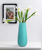 8 Inch Ceramic Flower Vase for Home Decor, Teal Vase for Artificial Flowers Bud Hydroponics Plants Ikebana Arrangement, Table Centerpieces Vase (Blue)