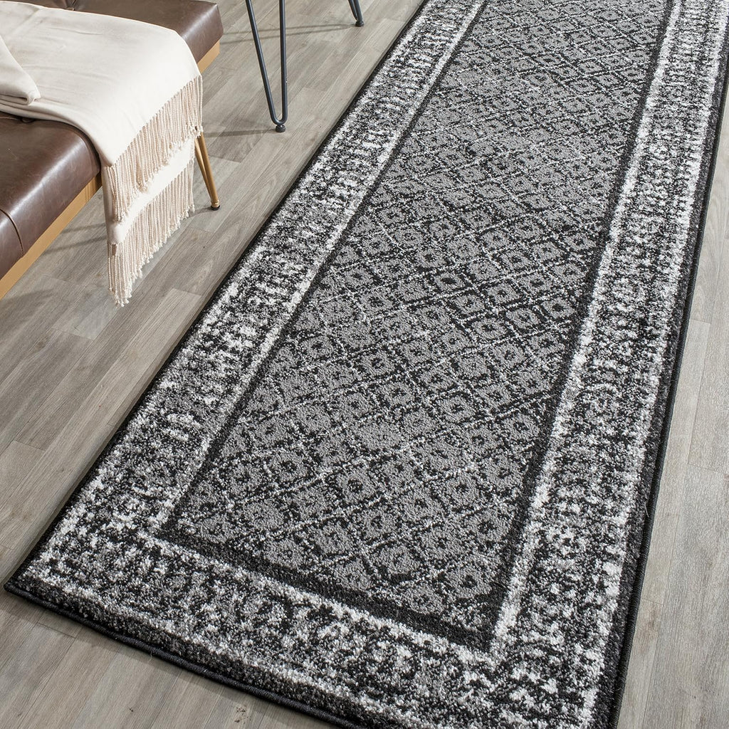 Adirondack Collection Runner Rug - 2'6" X 8', Black & Silver, Distressed Design, Non-Shedding & Easy Care, Ideal for High Traffic Areas in Living Room, Bedroom (ADR110A)