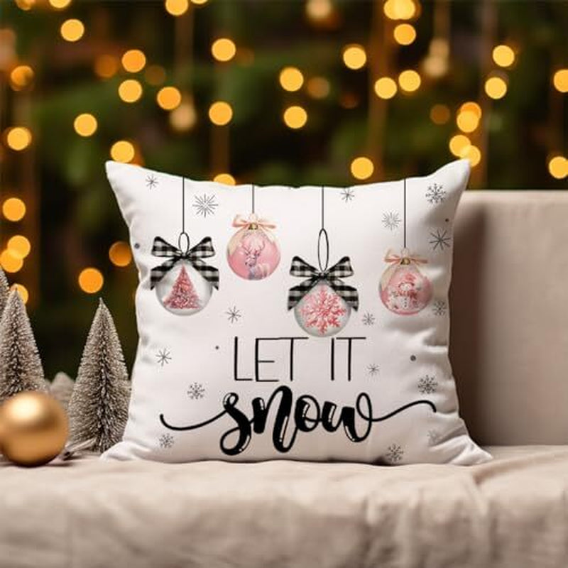 Kithomer Pink Christmas Decorations Pillow Covers 20X20 Set of 4 Polka Dots S...