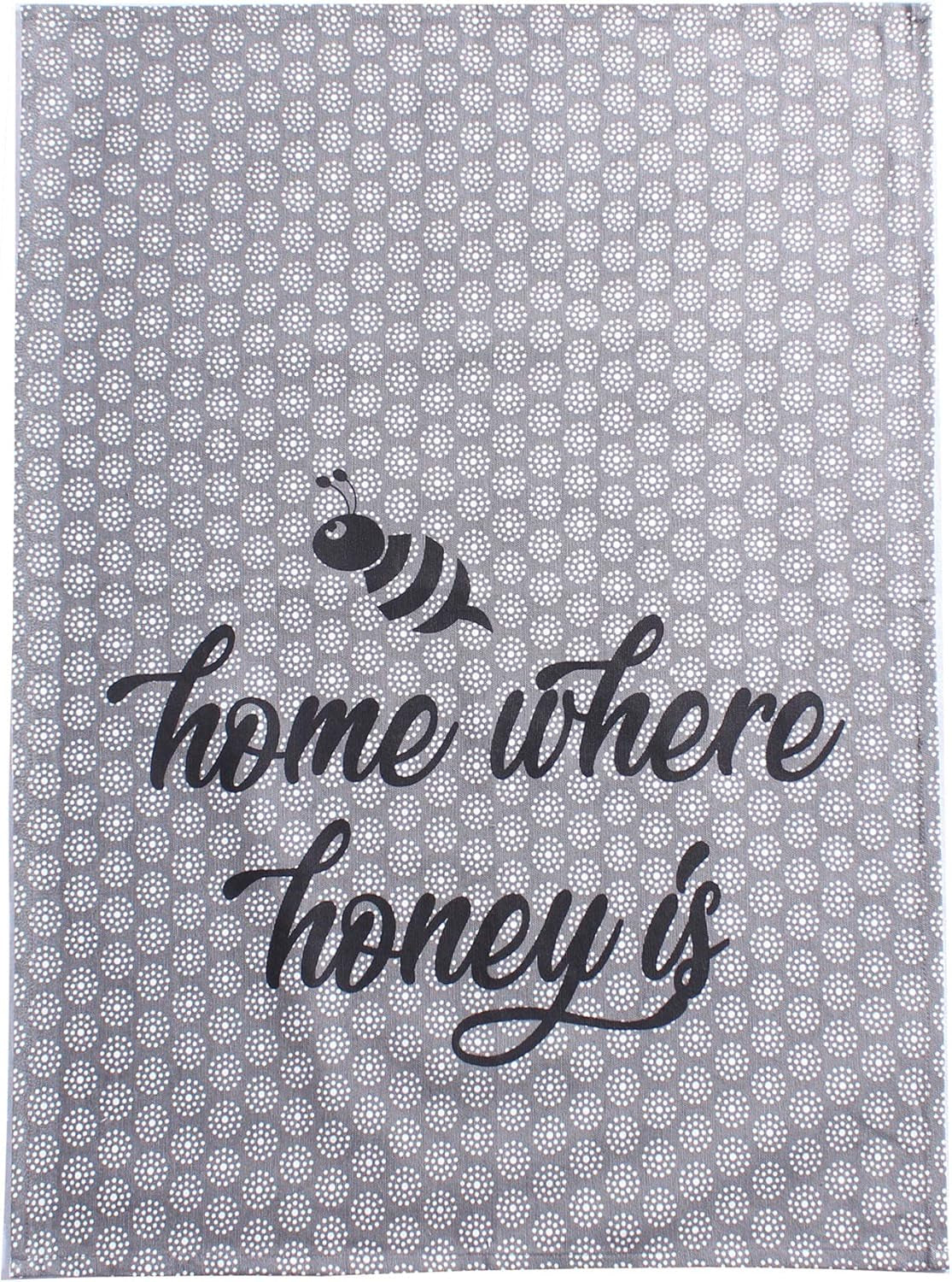 Cotton Kitchen Towels Set of 4 - Absorbent Dish Towels Set | Tea Towels | Bar Towels | Bee Grey Yellow Kitchen Dish Towels - Multi Purpose Kitchen Linen, Drying Dish Hand Towels 20X28