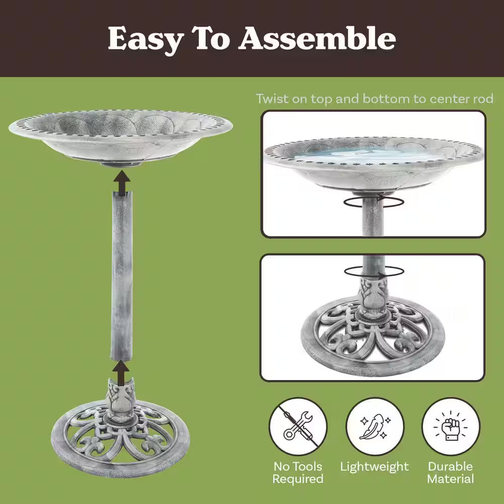 Weather Resistant Antique Bird Bath in Gray