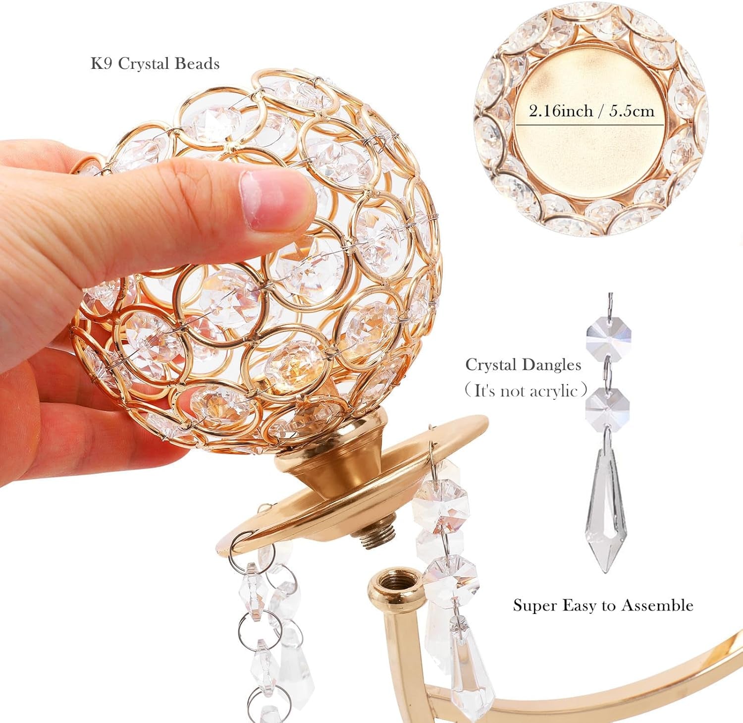 Crystal Candle Holders Gold 3 Arms Bling Tea Lights Candle Holders for Table Centerpiece Candelabra Dining Table Centerpiece Decorations for Dining Room Gold Table Decor (Gold-14 Tall)