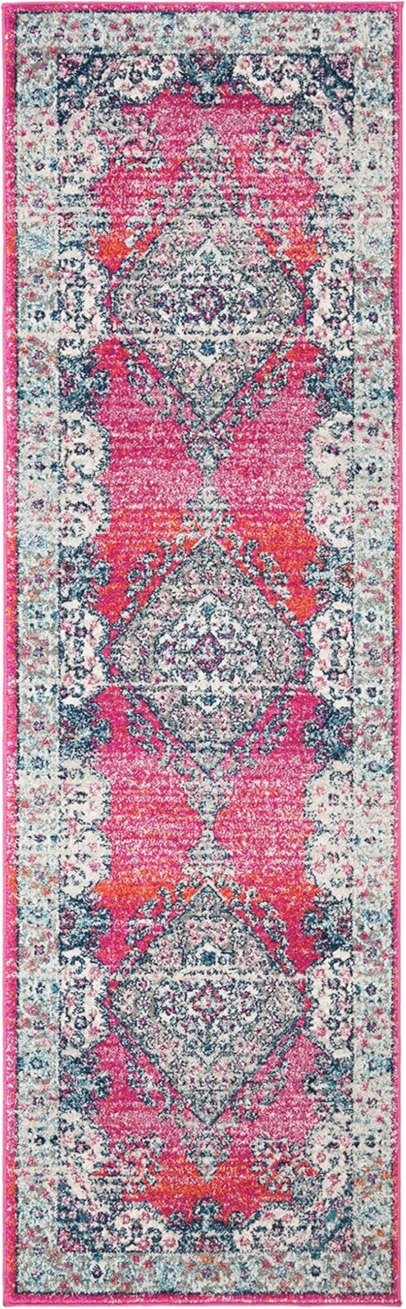 Evoke Collection Runner Rug - 2'2" X 7', Fuchsia & Navy, Oriental Medallion Distressed Design, Non-Shedding & Easy Care, Ideal for High Traffic Areas in Living Room, Bedroom (EVK250R)